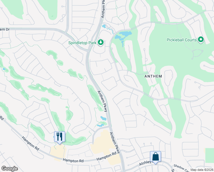 map of restaurants, bars, coffee shops, grocery stores, and more near 19 Anthem Creek Circle in Henderson