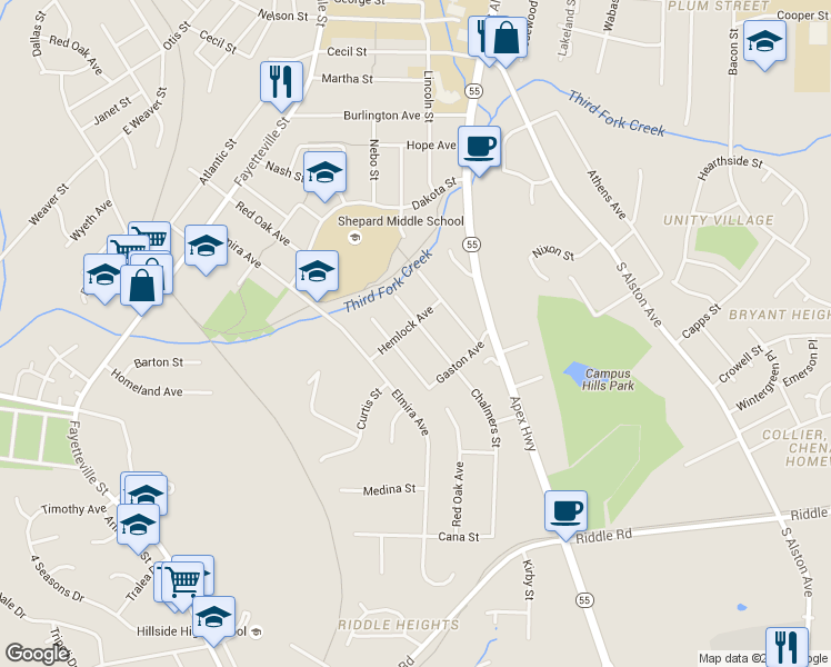 map of restaurants, bars, coffee shops, grocery stores, and more near 906 Chalmers Street in Durham