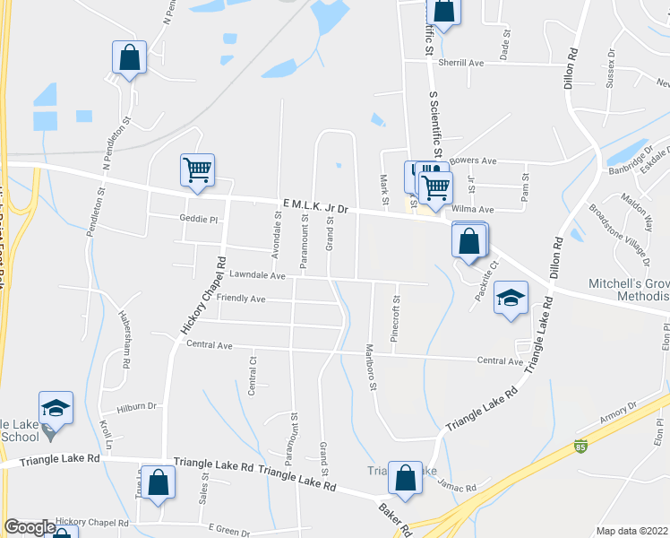 map of restaurants, bars, coffee shops, grocery stores, and more near 229 Grand Street in High Point