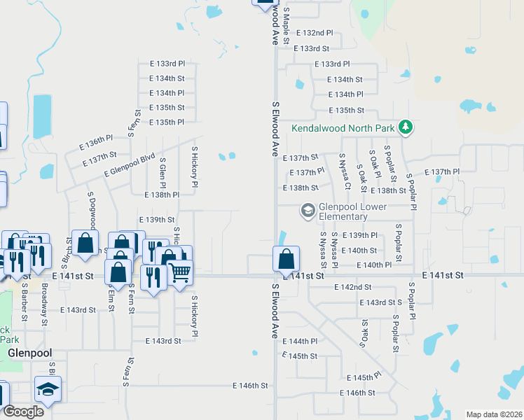map of restaurants, bars, coffee shops, grocery stores, and more near 13830 South Elwood Avenue in Glenpool