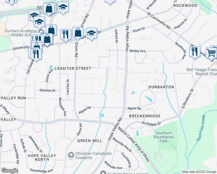 map of restaurants, bars, coffee shops, grocery stores, and more near 2510 Winton Road in Durham