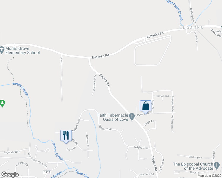 map of restaurants, bars, coffee shops, grocery stores, and more near 7710 Rogers Road in Chapel Hill