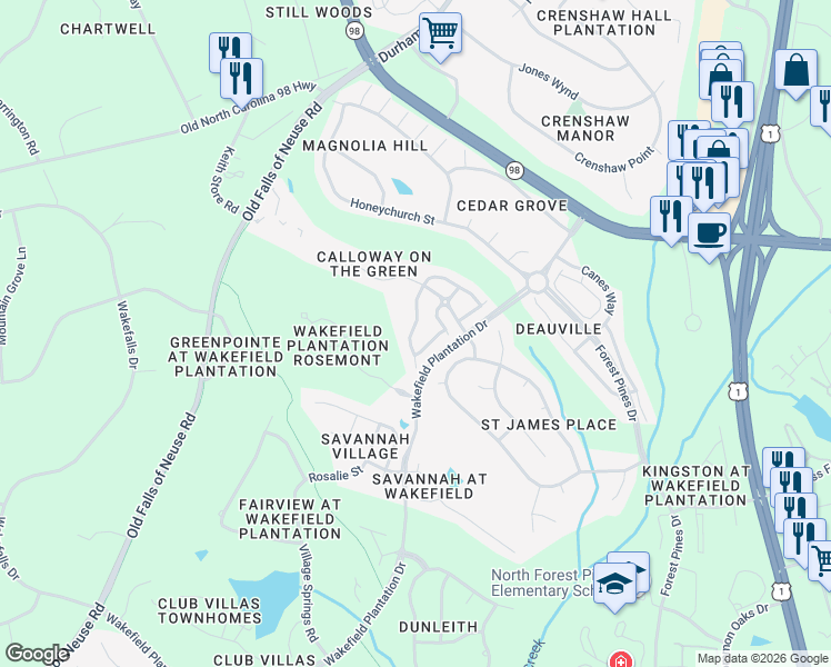 map of restaurants, bars, coffee shops, grocery stores, and more near 3010 Imperial Oaks Drive in Raleigh