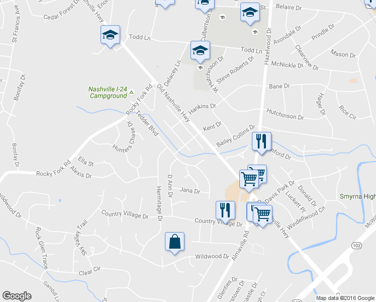 map of restaurants, bars, coffee shops, grocery stores, and more near 400 Acorn Court in Smyrna
