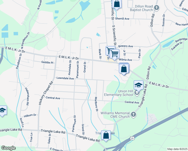 map of restaurants, bars, coffee shops, grocery stores, and more near 627 Spring Garden Circle in High Point