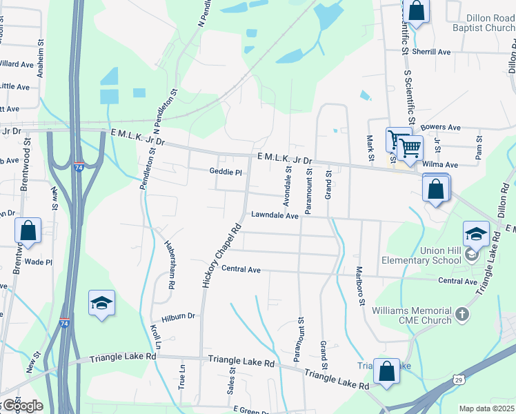 map of restaurants, bars, coffee shops, grocery stores, and more near 107 Lawndale Avenue in High Point