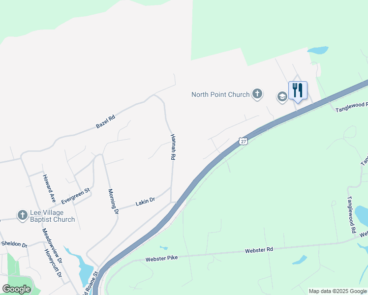 map of restaurants, bars, coffee shops, grocery stores, and more near 240 Hannah Road in Harriman