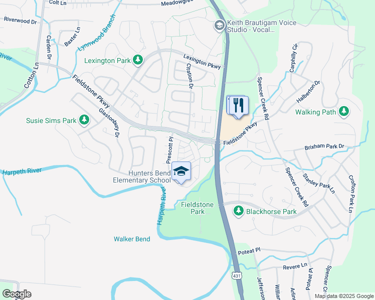 map of restaurants, bars, coffee shops, grocery stores, and more near 310 Hanley Lane in Franklin