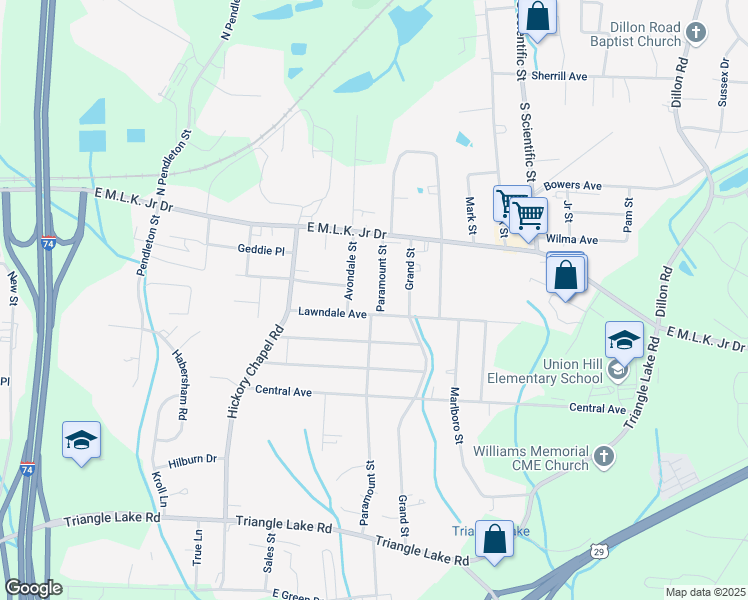 map of restaurants, bars, coffee shops, grocery stores, and more near 222 Paramount Street in High Point