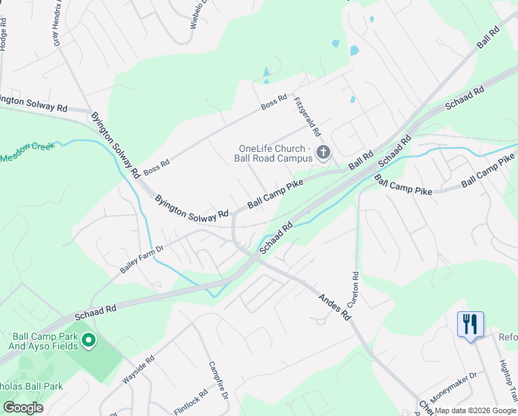 map of restaurants, bars, coffee shops, grocery stores, and more near 8406 Ball Camp Pike in Knoxville