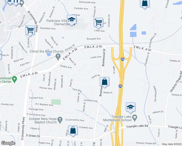 map of restaurants, bars, coffee shops, grocery stores, and more near 308 Brentwood Street in High Point