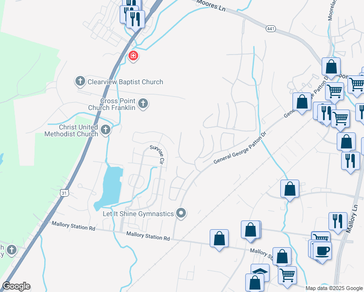 map of restaurants, bars, coffee shops, grocery stores, and more near 1851 Brentwood Point in Franklin