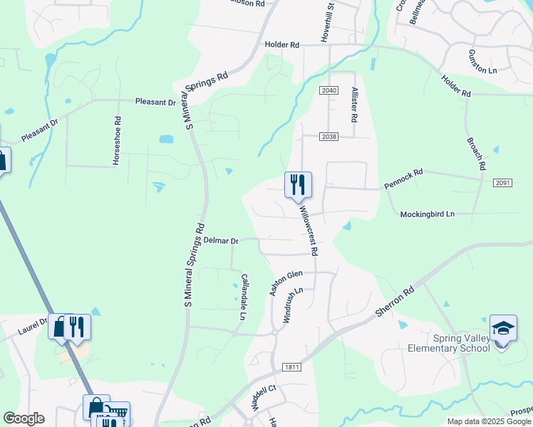 map of restaurants, bars, coffee shops, grocery stores, and more near 113 Glenview Lane in Durham