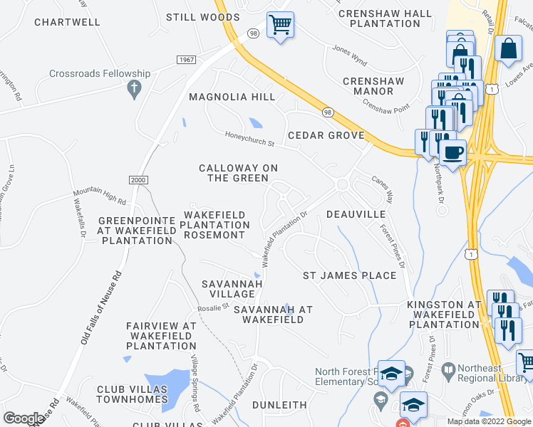 map of restaurants, bars, coffee shops, grocery stores, and more near 3014 Imperial Oaks Drive in Raleigh