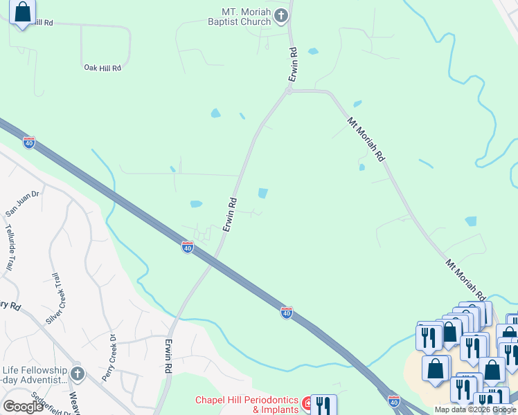 map of restaurants, bars, coffee shops, grocery stores, and more near 446 Erwin Road in Durham