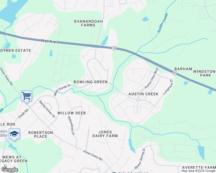 map of restaurants, bars, coffee shops, grocery stores, and more near 405 Cottesbrook Drive in Wake Forest