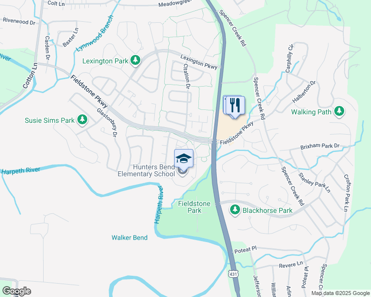 map of restaurants, bars, coffee shops, grocery stores, and more near 310 Hanley Lane in Franklin