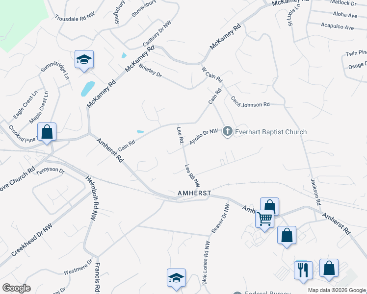 map of restaurants, bars, coffee shops, grocery stores, and more near 4308 Lee Rd, in Knoxville