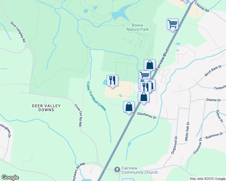 map of restaurants, bars, coffee shops, grocery stores, and more near 7100 Hopgood Road in Fairview