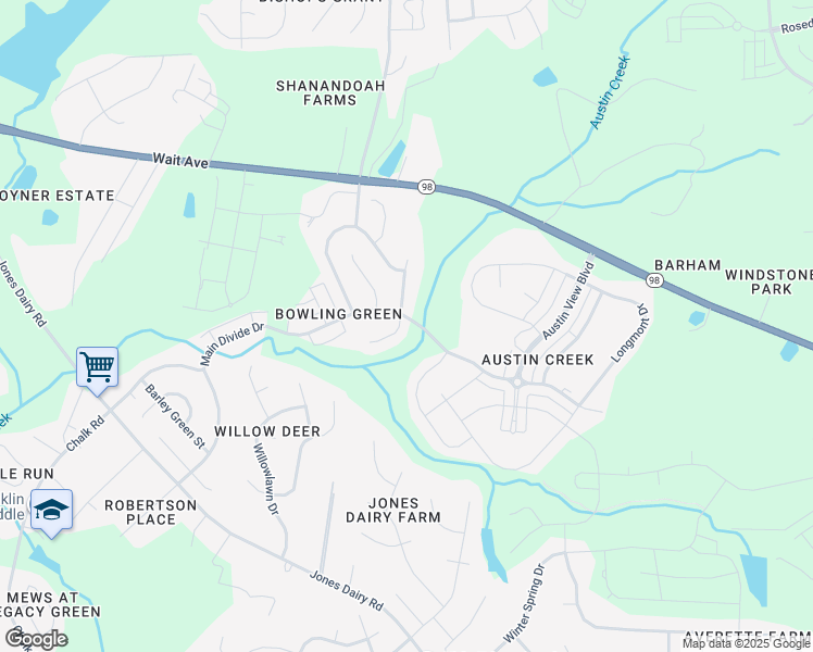 map of restaurants, bars, coffee shops, grocery stores, and more near 405 Cottesbrook Drive in Wake Forest
