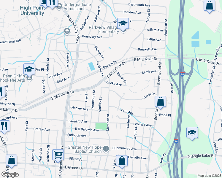 map of restaurants, bars, coffee shops, grocery stores, and more near 1604 Gavin Drive in High Point
