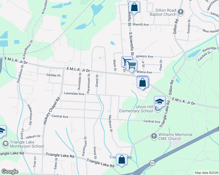 map of restaurants, bars, coffee shops, grocery stores, and more near 627 Spring Garden Circle in High Point