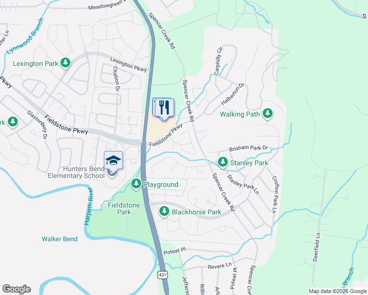 map of restaurants, bars, coffee shops, grocery stores, and more near 53 Alton Park Lane in Franklin