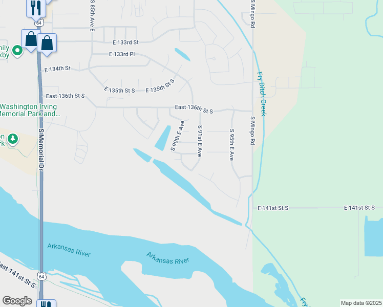map of restaurants, bars, coffee shops, grocery stores, and more near 9049 East 139th Street South in Bixby