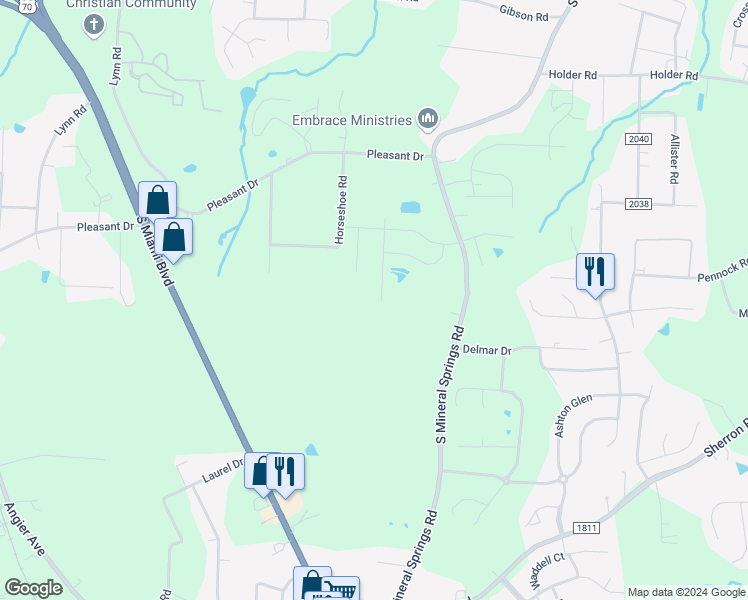 map of restaurants, bars, coffee shops, grocery stores, and more near 1054 Spacious Skies Lane in Durham