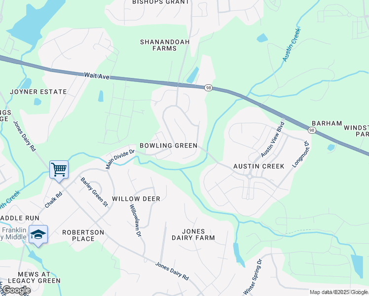 map of restaurants, bars, coffee shops, grocery stores, and more near 417 Cottesbrook Drive in Wake Forest