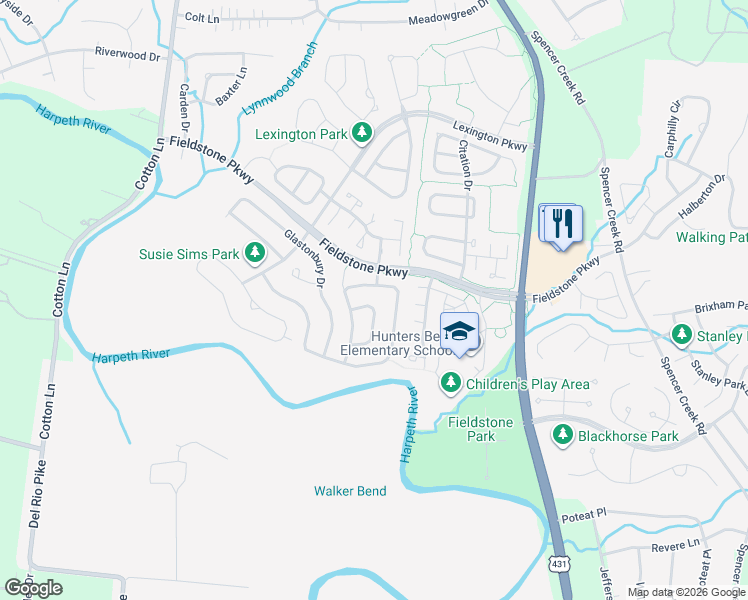 map of restaurants, bars, coffee shops, grocery stores, and more near 7048 Penbrook Drive in Franklin