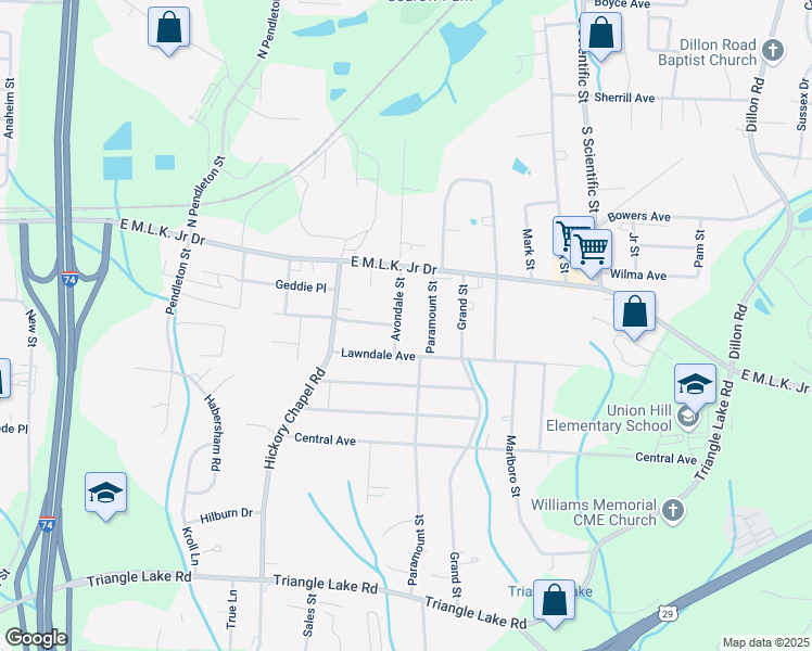 map of restaurants, bars, coffee shops, grocery stores, and more near 121 Lawndale Avenue in High Point