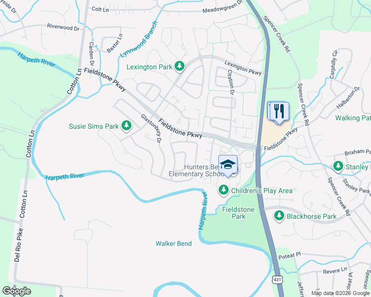 map of restaurants, bars, coffee shops, grocery stores, and more near 7048 Penbrook Drive in Franklin