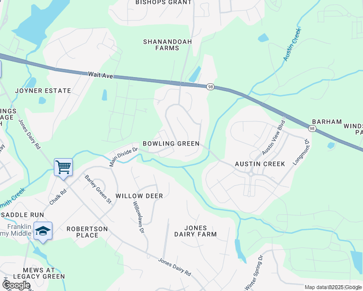 map of restaurants, bars, coffee shops, grocery stores, and more near 1748 Main Divide Drive in Wake Forest
