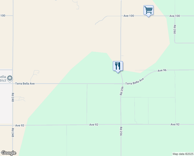 map of restaurants, bars, coffee shops, grocery stores, and more near 25396 Avenue 95 in Terra Bella