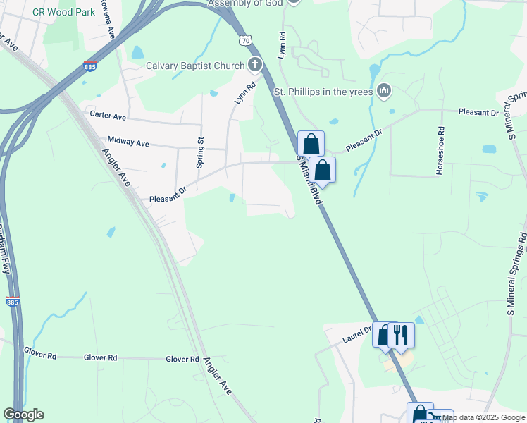 map of restaurants, bars, coffee shops, grocery stores, and more near 607 Shiloh Drive in Durham
