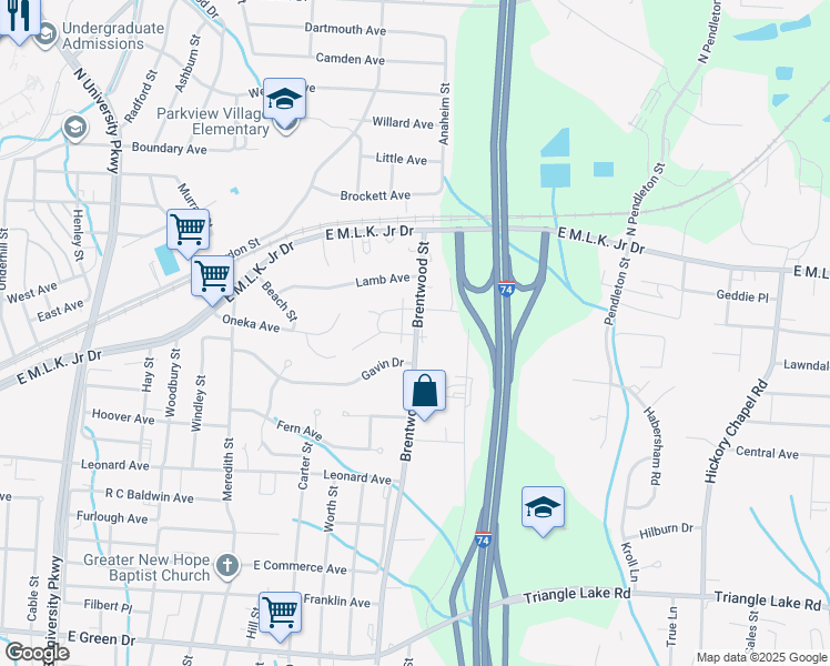 map of restaurants, bars, coffee shops, grocery stores, and more near 322 Brentwood Street in High Point