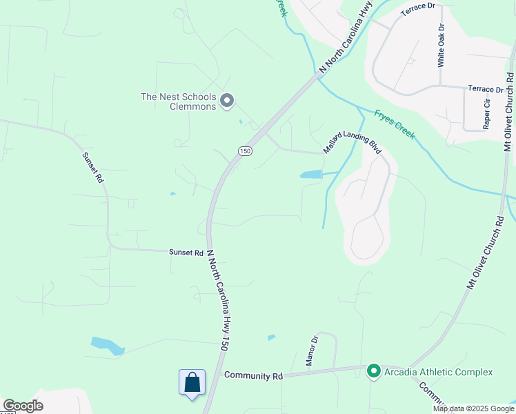 map of restaurants, bars, coffee shops, grocery stores, and more near 255 Highland Hills Drive in Clemmons