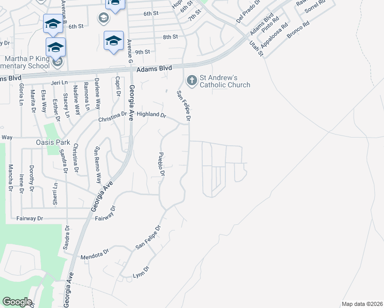 map of restaurants, bars, coffee shops, grocery stores, and more near 1423 San Felipe Drive in Boulder City
