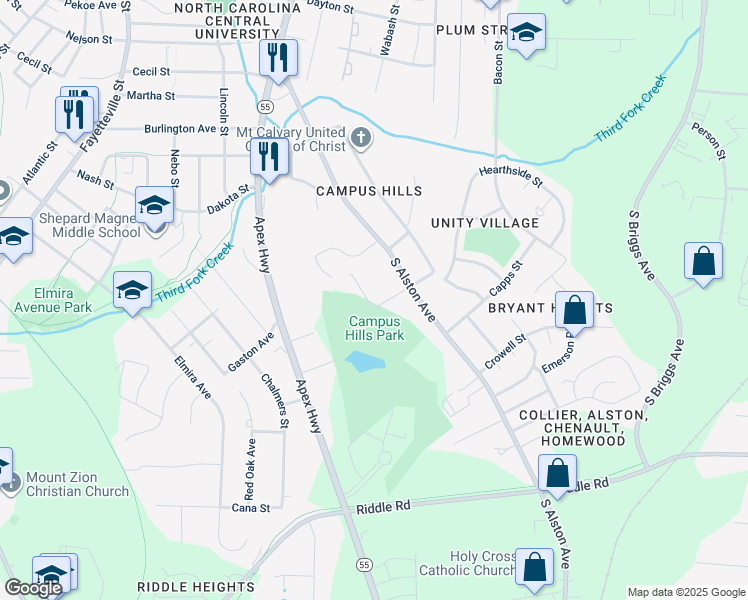 map of restaurants, bars, coffee shops, grocery stores, and more near 1818 Sherman Avenue in Durham