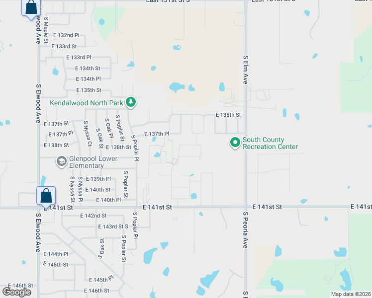 map of restaurants, bars, coffee shops, grocery stores, and more near 1730 East 137th Place in Glenpool