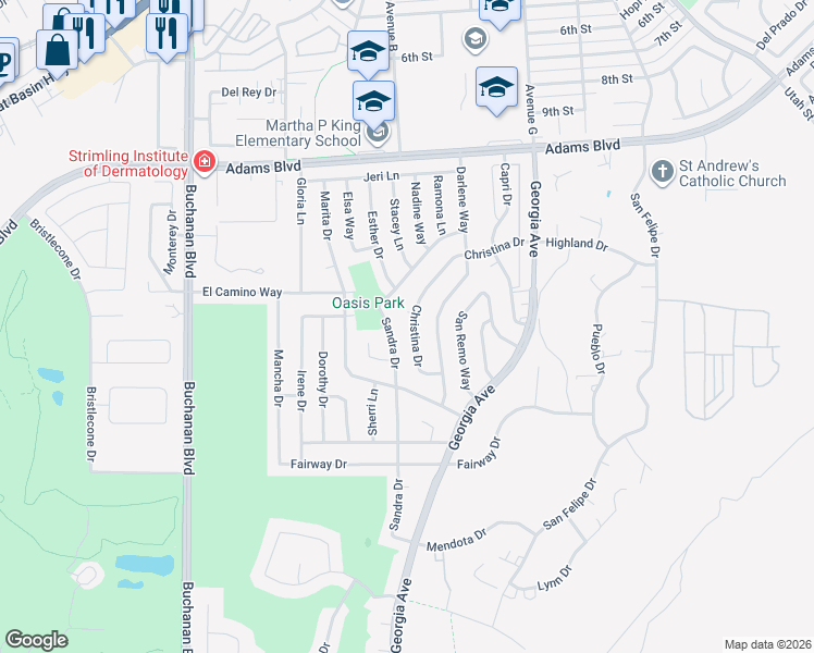 map of restaurants, bars, coffee shops, grocery stores, and more near 1502 Christina Drive in Boulder City