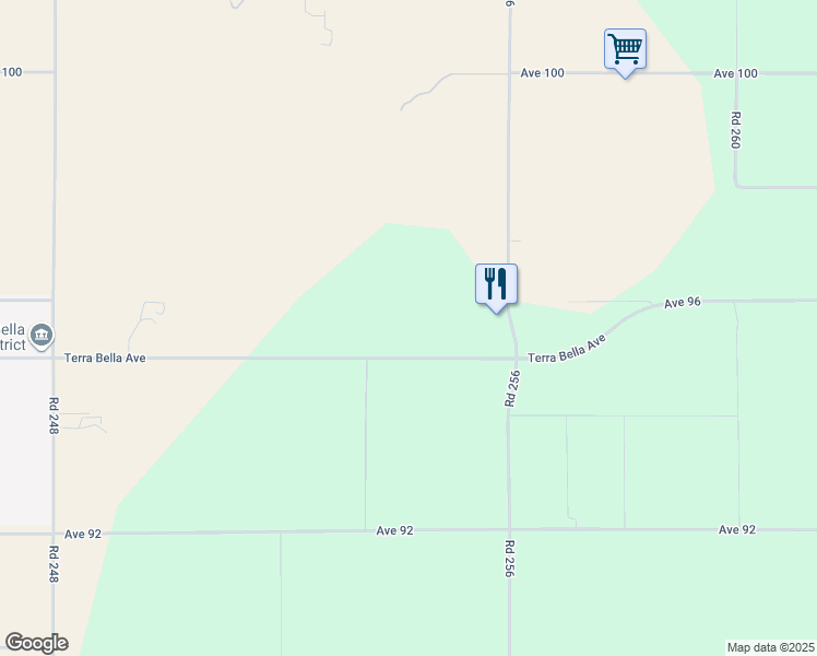 map of restaurants, bars, coffee shops, grocery stores, and more near 25396 Avenue 95 in Terra Bella