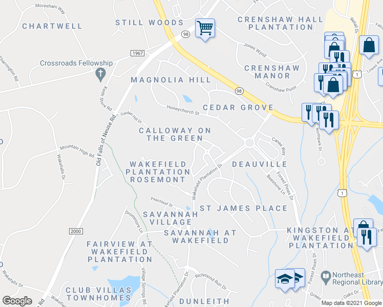 map of restaurants, bars, coffee shops, grocery stores, and more near 3049 Imperial Oaks Drive in Raleigh