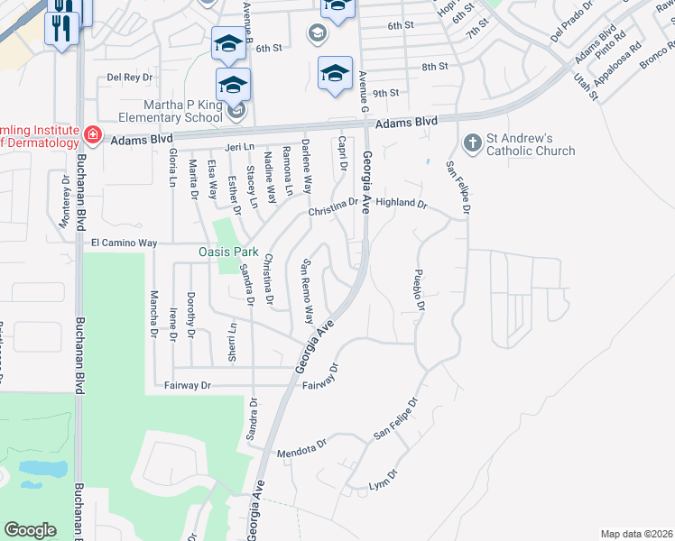 map of restaurants, bars, coffee shops, grocery stores, and more near 801 Palmero Way in Boulder City