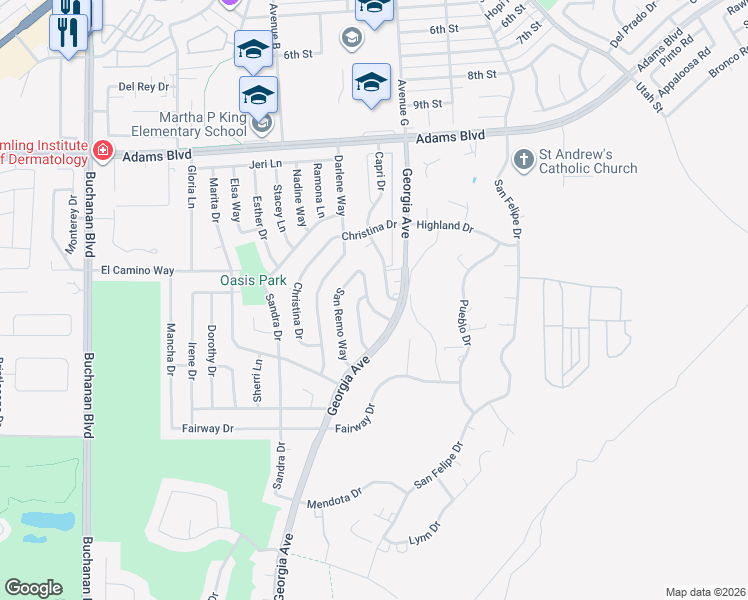 map of restaurants, bars, coffee shops, grocery stores, and more near 801 Palmero Way in Boulder City