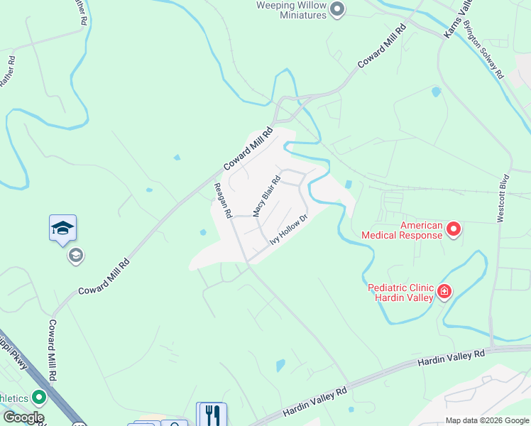 map of restaurants, bars, coffee shops, grocery stores, and more near 2715 Macy Blair Road in Knoxville