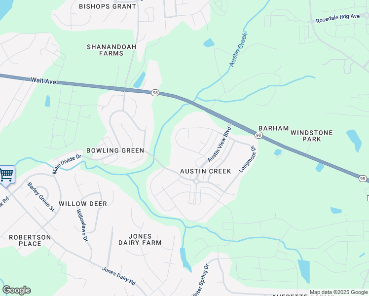 map of restaurants, bars, coffee shops, grocery stores, and more near 1732 Longmont Drive in Wake Forest