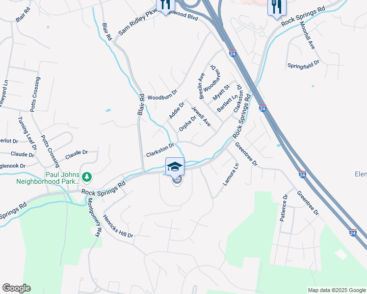 map of restaurants, bars, coffee shops, grocery stores, and more near 381 Clarkston Drive in Smyrna