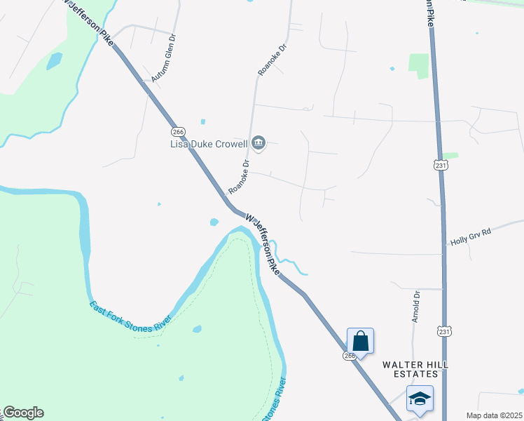 map of restaurants, bars, coffee shops, grocery stores, and more near 1218 West Jefferson Pike in Murfreesboro